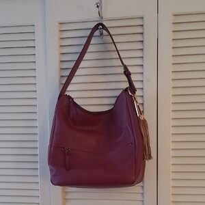 Ecco Deep Red Leather Hobo Bag